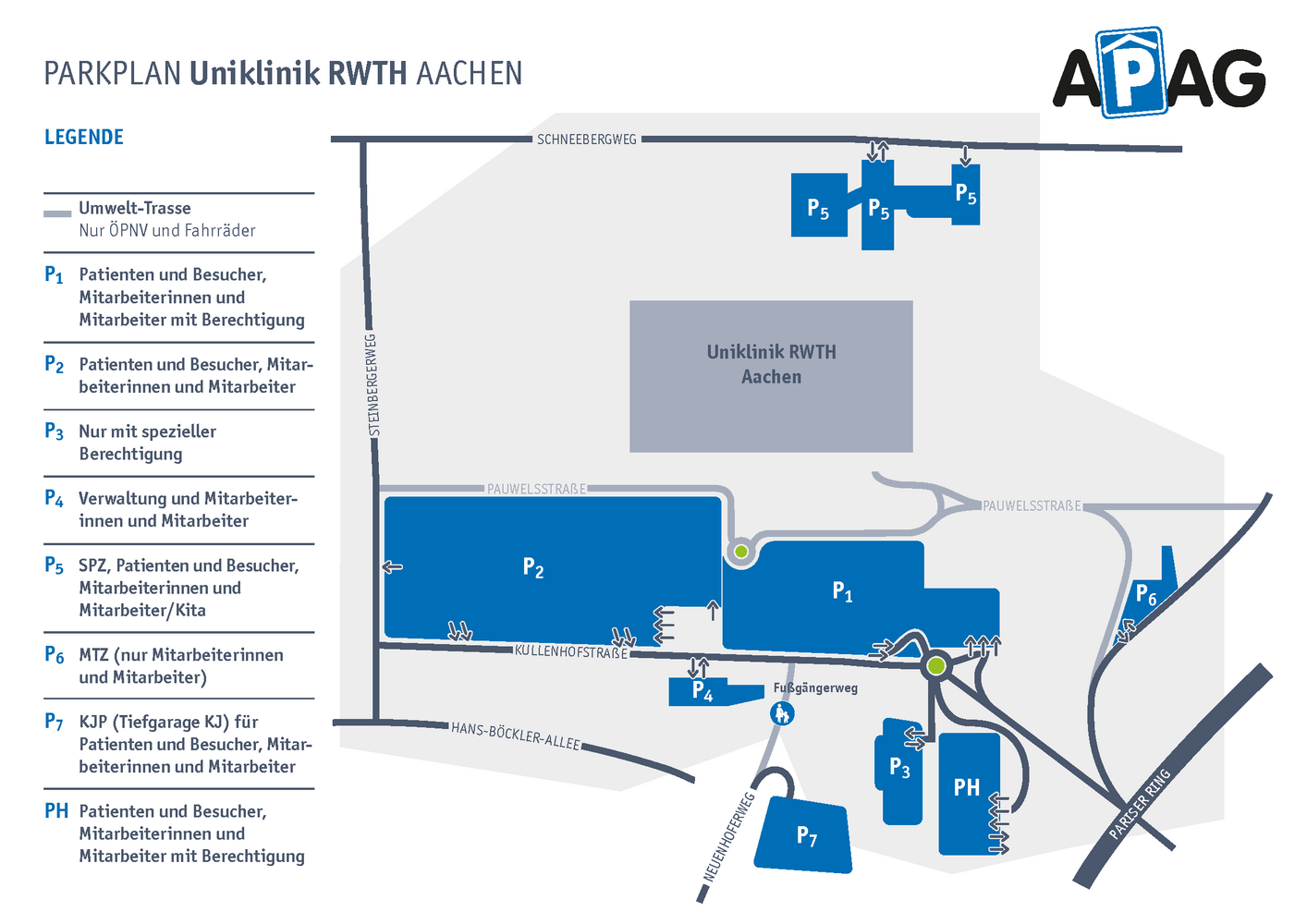 Anreiseskizze mit den Positionen der jeweiligen Parkplätze